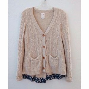 Anthropologie Far Away From Close cable knit wool-blend cardigan S